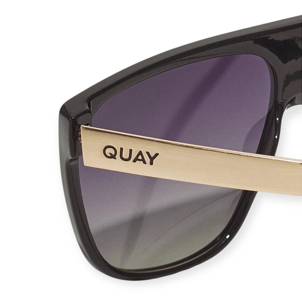 QUAY No Curfew Sunglasses Polarized Black Gold Frame Smoke Gradient Lens Unisex - Picture 8 of 15
